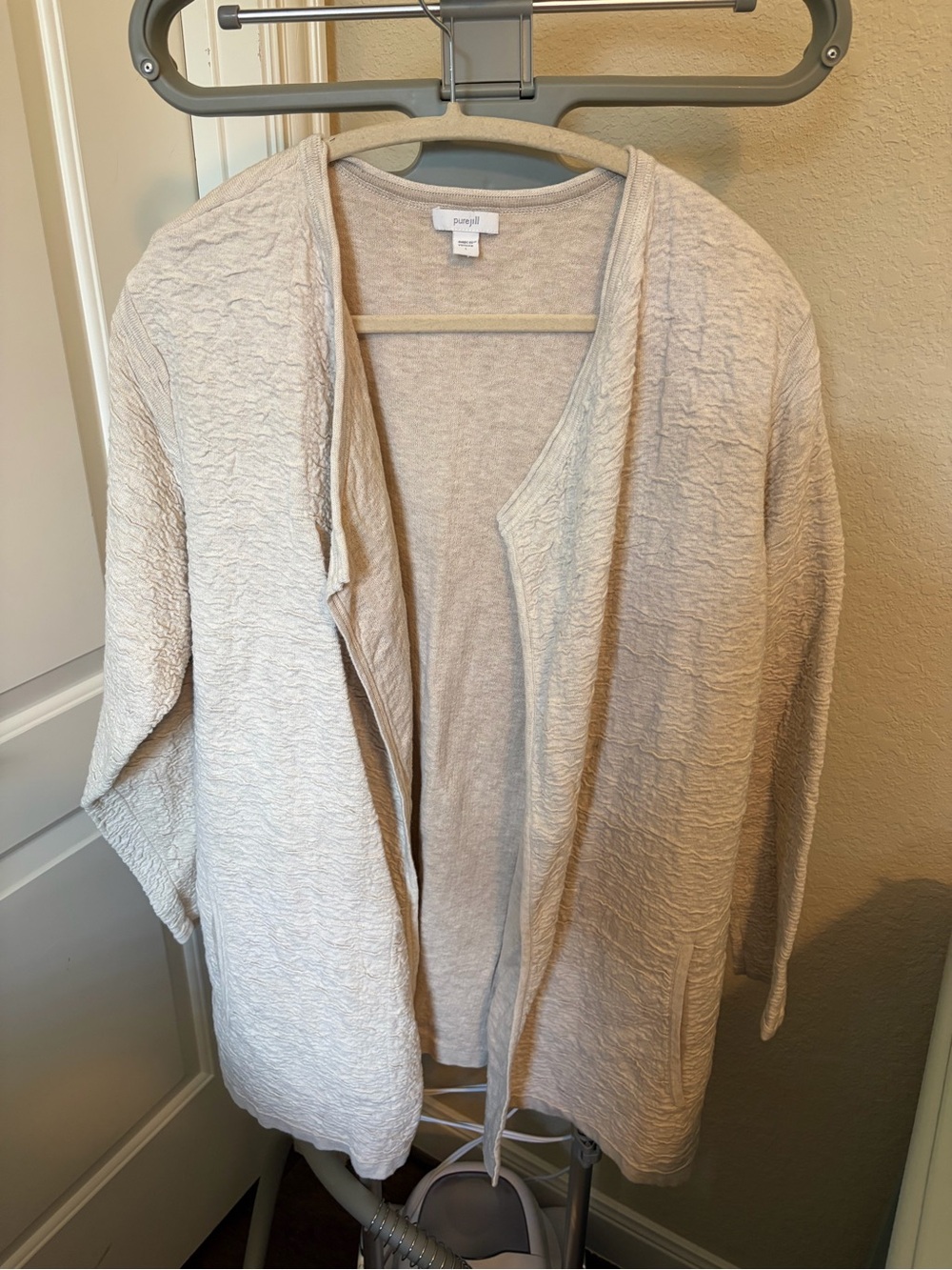 J. Jill Cream Open-Front Textured Cardigan